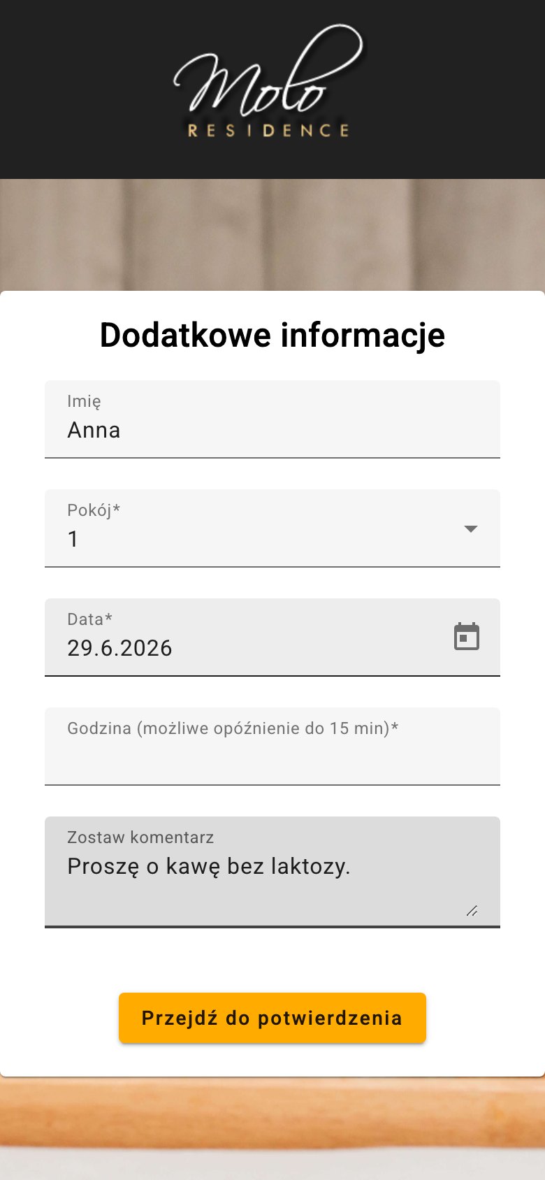 Formularz dodatkowych informacji o zamówieniu